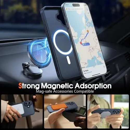 JAME Magnetic for iPhone 16 Case, [Compatible with Magsafe], [Military-Grade Protection], Shockproof Slim Fit Protective Phone Case for iPhone 16, 6.1-inch, Black Translucent - 3