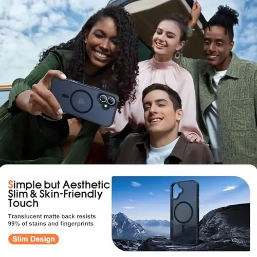 JAME Magnetic for iPhone 16 Case, [Compatible with Magsafe], [Military-Grade Protection], Shockproof Slim Fit Protective Phone Case for iPhone 16, 6.1-inch, Black Translucent - 5