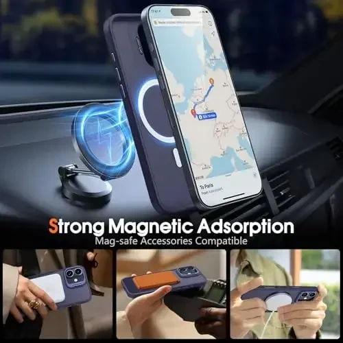 JAME iPhone 16 uchun g'ilof, [Magsafe bilan mos], [Harbiy darajadagi himoya], [Kamera stend himoyasi bilan] zarbaga chidamli ingichka telefon g'ilofi iPhone 16 uchun, 6,1 dyuym, to'q binafsha - 3