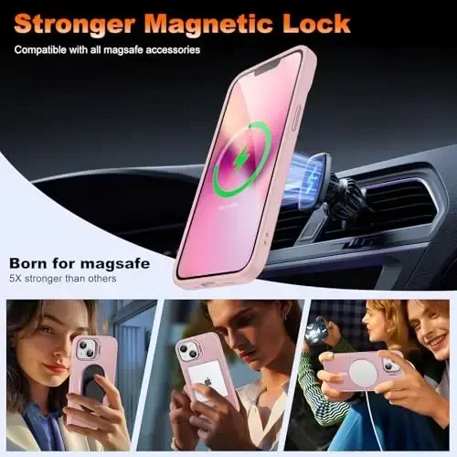 JAME Magnetic для iPhone 13 Case & iPhone 14 Case, [Built-in Lens Ring Stand] [Military-Grade Protection] Slim Translucent Matte Magnetic Phone Case for iPhone 13/iPhone 14 6.1″, Sand Pink - 4