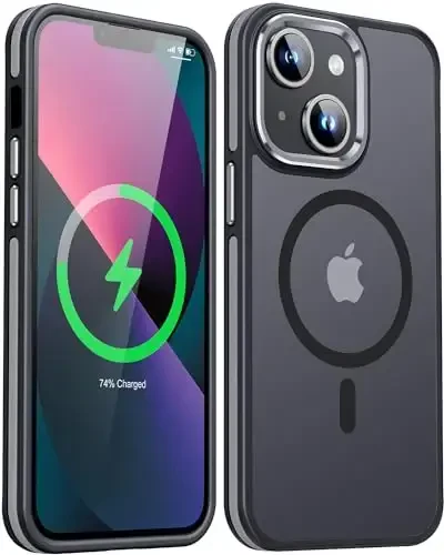 JAME Magnetic for iPhone 13 Case & iPhone 14 Case, [Compatible with Magnetic] [Shockproof Military-Grade Protection] Slim Non-Slip Translucent Matte Phone Case for iPhone 13/iPhone 14 6.1″, Black 