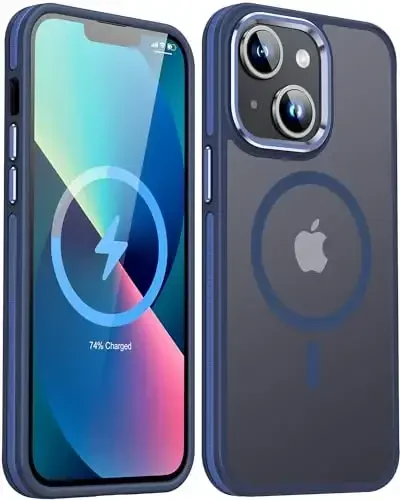 JAME Magnetic for iPhone 13 Case & iPhone 14 Case, [Compatible with Magnetic] [Shockproof Military-Grade Protection] Slim Non-Slip Translucent Matte Phone Case for iPhone 13/iPhone 14 6.1″, Blue - JAME