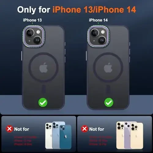 JAME Magnetic for iPhone 13 Case & iPhone 14 Case, [Magnetic bilan mos] [Zarbga chidamli harbiy darajadagi himoya] Yupqa sirpanmaydigan yarim shaffof matli telefon qutisi iPhone 13/iPhone 14 6.1