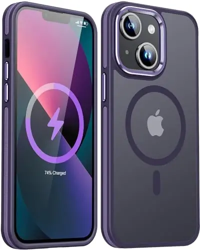 JAME Magnetic for iPhone 13 Case & iPhone 14 Case, [Magnetic bilan mos] [Zarbga chidamli harbiy darajadagi himoya] Yupqa sirpanmaydigan yarim shaffof matli telefon qutisi iPhone 13/iPhone 14 6.1