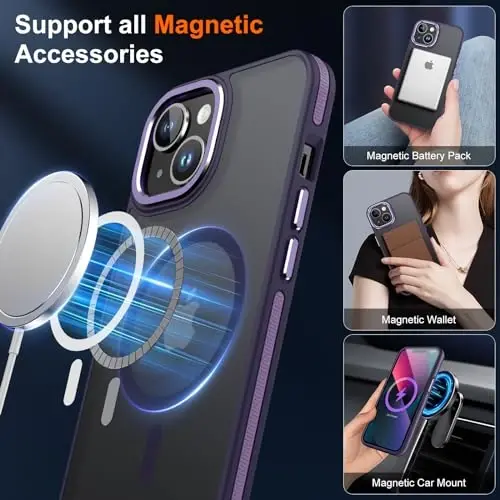JAME Magnetic for iPhone 13 Case & iPhone 14 Case, [Magnetic bilan mos] [Zarbga chidamli harbiy darajadagi himoya] Yupqa sirpanmaydigan yarim shaffof matli telefon qutisi iPhone 13/iPhone 14 6.1