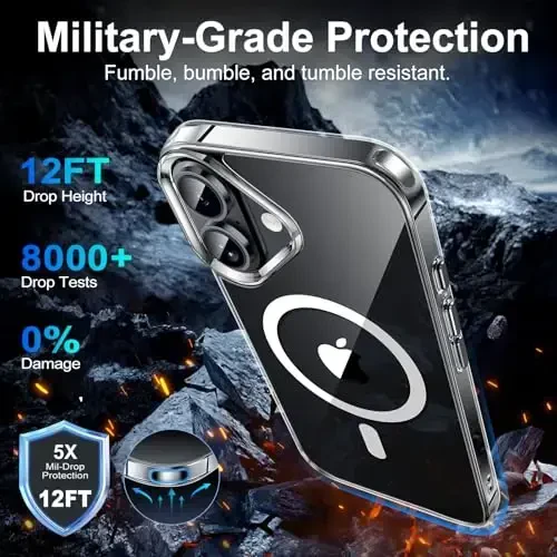 JAME Magnetic for iPhone 16 Case Clear, [Compatible with Magsafe], [Military-Grade Protection], Not Yellowing, Shockproof Transparent Case for iPhone 16, 6.1-inch, Clear - 4