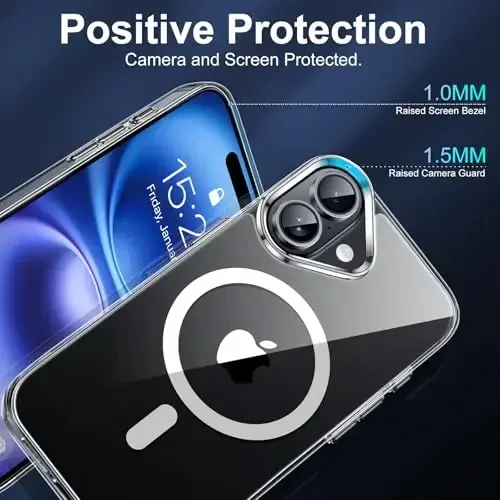 JAME Magnetic for iPhone 16 Case Clear, [Compatible with Magsafe], [Military-Grade Protection], Not Yellowing, Shockproof Transparent Case for iPhone 16, 6.1-inch, Clear - 5