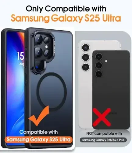 JAME Only for Samsung Galaxy S25 Ultra Case, [Compatible with Magsafe][Built-in Stash Stand][Military-Grade Protection] Protective Shockproof Magnetic Phone Case for Samsung S25 Ultra 6.9-inch, Black - 2