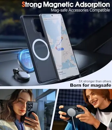 JAME Only for Samsung Galaxy S25 Ultra Case, [Compatible with Magsafe][Built-in Stash Stand][Military-Grade Protection] Protective Shockproof Magnetic Phone Case for Samsung S25 Ultra 6.9-inch, Black - 3