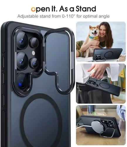 JAME Only for Samsung Galaxy S25 Ultra Case, [Compatible with Magsafe][Built-in Stash Stand][Military-Grade Protection] Protective Shockproof Magnetic Phone Case for Samsung S25 Ultra 6.9-inch, Black - 4