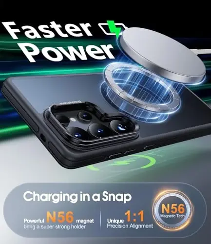 JAME Only for Samsung Galaxy S25 Ultra Case, [Compatible with Magsafe][Built-in Stash Stand][Military-Grade Protection] Protective Shockproof Magnetic Phone Case for Samsung S25 Ultra 6.9-inch, Black - 6