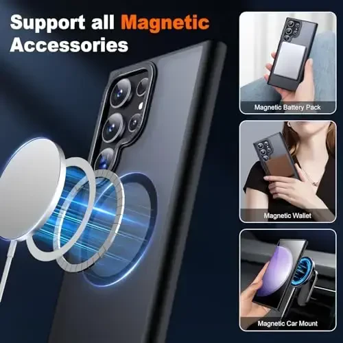 JAME Samsung Galaxy S23 Ultra uchun gʻilof, Magsafe bilan mos, shaffof mato ingichka qopqoq Galaxy S23 Ultra PhoneCase uchun harbiy darajadagi himoya, qora - 3