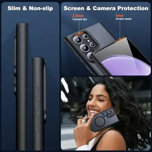 JAME Samsung Galaxy S23 Ultra uchun gʻilof, Magsafe bilan mos, shaffof mato ingichka qopqoq Galaxy S23 Ultra PhoneCase uchun harbiy darajadagi himoya, qora - 5