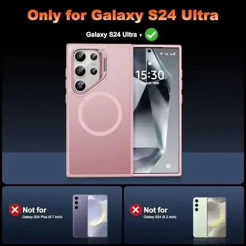 JAME Samsung Galaxy S24 Ultra uchun gʻilof, Ingichka S24 Ultra gʻilofi stend bilan, [MagSafe bilan mos], Oʻrnatilgan kamera stendli yarim shaffof matli telefon gʻilofi S24 Ultra uchun, stend pushti - 2