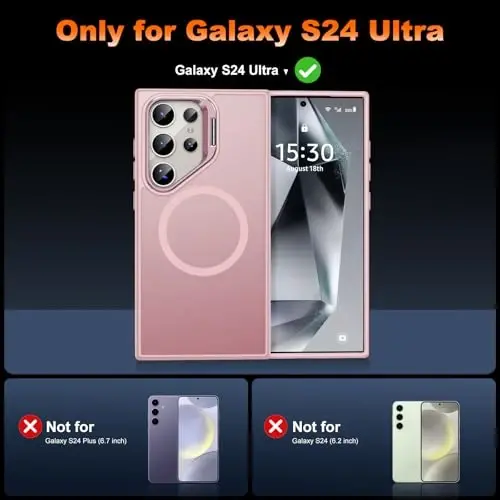 JAME Samsung Galaxy S24 Ultra uchun gʻilof, Ingichka S24 Ultra gʻilofi stend bilan, [MagSafe bilan mos], Oʻrnatilgan kamera stendli yarim shaffof matli telefon gʻilofi S24 Ultra uchun, stend pushti - JAME (1)