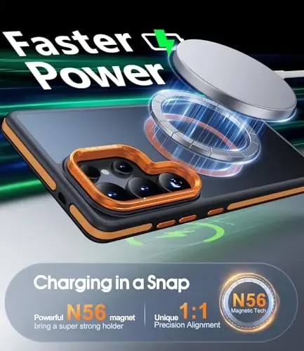 JAME Samsung Galaxy S25 Ultra uchun g'ilof, [Magsafe bilan mos], [Harbiy darajadagi himoya], [Kamera stend himoyasi bilan] Samsung Galaxy S25 Ultra uchun zarbga chidamli ingichka g'ilof, Apelsin - 6