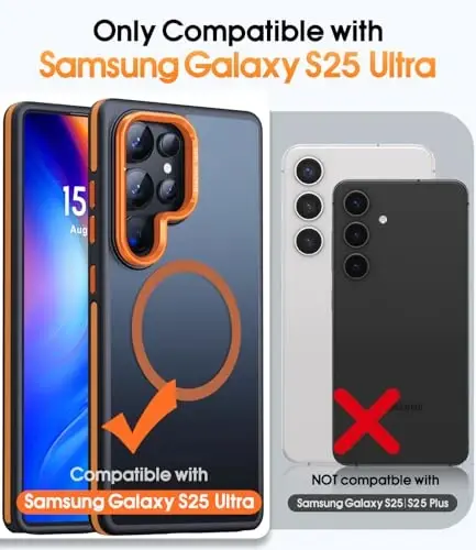 JAME Samsung Galaxy S25 Ultra uchun g'ilof, [Magsafe bilan mos], [Harbiy darajadagi himoya], [Kamera stend himoyasi bilan] Samsung Galaxy S25 Ultra uchun zarbga chidamli ingichka g'ilof, Apelsin - JAME (1)