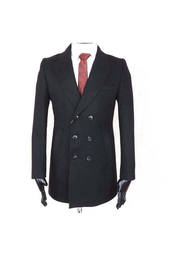 Jancarlucci Men's Double-Breasted Slim Fit Black Removable Fur Collar Detail Wool Coat - 10