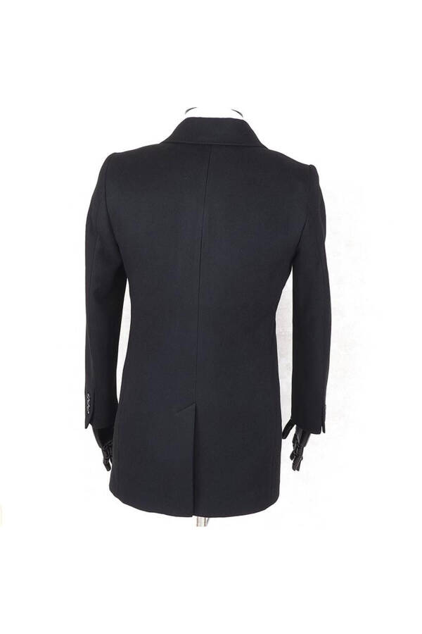 Jancarlucci Men's Double-Breasted Slim Fit Black Removable Fur Collar Detail Wool Coat - 12