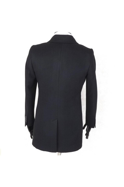 Jancarlucci Men's Double-Breasted Slim Fit Black Removable Fur Collar Detail Wool Coat - 8