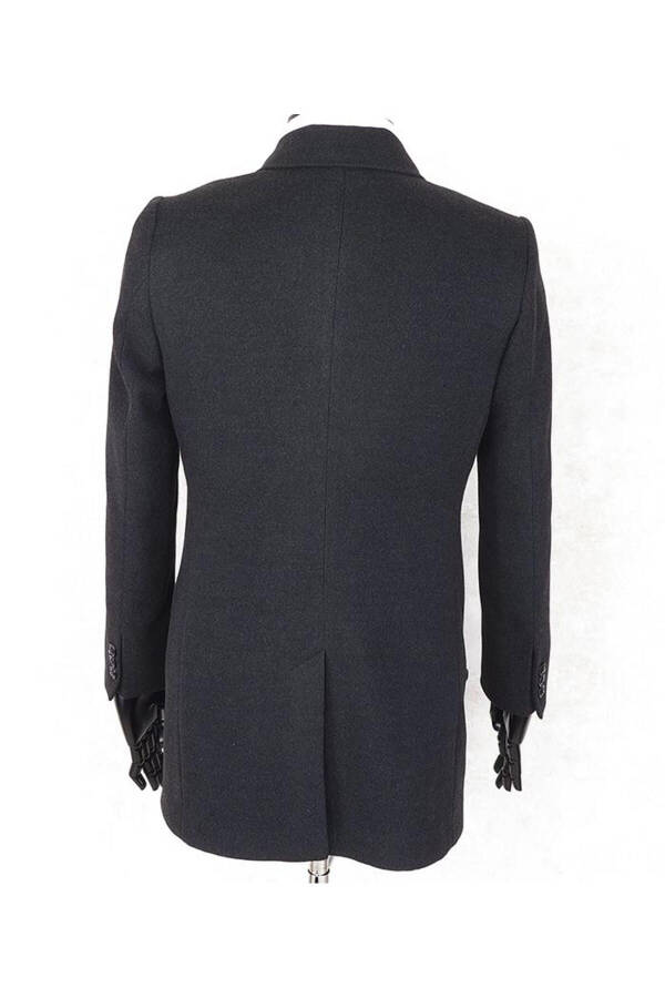 Jancarlucci Men's Double-Breasted Slim Fit Charcoal Removable Fur Collar Detailed Peacoat - 8