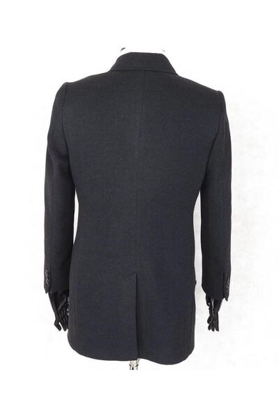 Jancarlucci Men's Double-Breasted Slim Fit Charcoal Removable Fur Collar Detailed Peacoat - 4