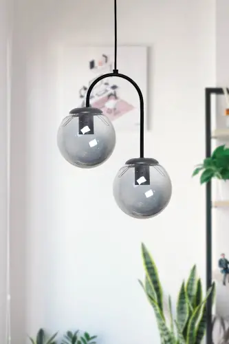 Janin Modern Black Body Smoked Glass Chandelier for Living Room - Kitchen - Bedroom 2-Piece 