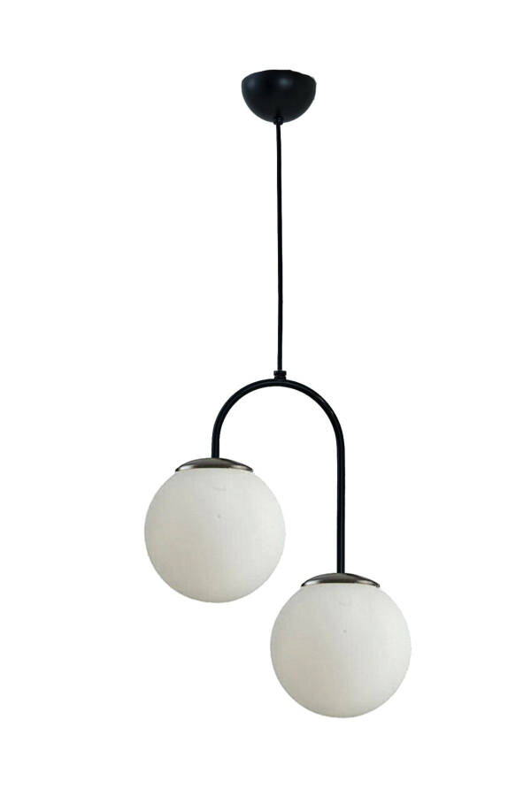 Janin Modern Black Body White Glass Chandelier for Living Room - Kitchen - Bedroom 2 Pieces - 4