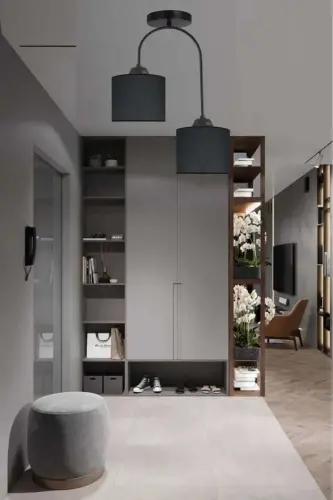 Janin Modern Decorative Black Plof Living Room - Kitchen - Bedroom 2 Piece Black Fabric Shade Chandelier 