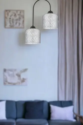Janin Modern Decorative Black Plof Living Room - Kitchen - Bedroom 2 Piece Gray Fabric Headboard Chandelier 