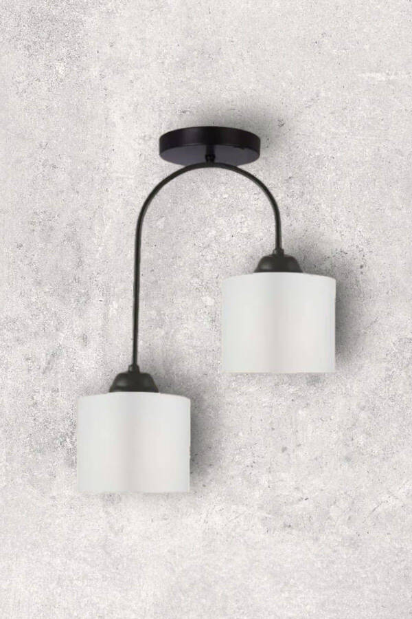 Janin Modern Decorative Black Plof Living Room - Kitchen - Bedroom 2 White Fabric Headlights Chandelier - 7