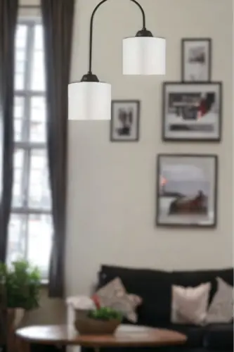 Janin Modern Decorative Black Plof Living Room - Kitchen - Bedroom 2 White Fabric Headlights Chandelier 