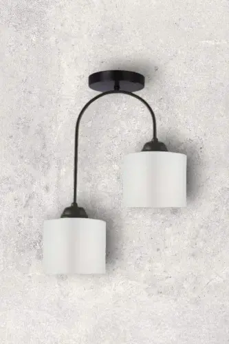 Janin Modern Decorative Black Plof Living Room - Kitchen - Bedroom 2 White Fabric Headlights Chandelier - 3