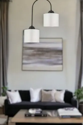 Janin Modern Decorative Black Plof Living Room - Kitchen - Bedroom 2 White Fabric Headlights Chandelier - 5