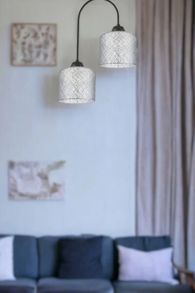 Janin Modern Декоративный Черный Plof Гостиная - Кухня - Спальня 2-х Частные Серые Тканевые Головные Уборы Люстра - FER AVIZE