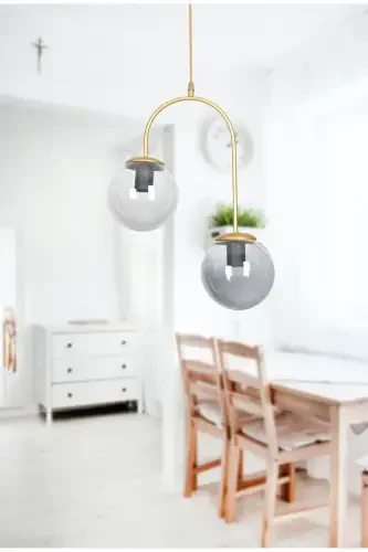 Janin Modern Pendant Antique Color Body Smoked Glass Living Room - Kitchen - Bedroom 2-Piece Chandelier-Gold Smoked - 1