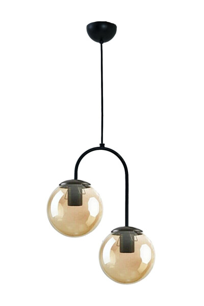 Janin Modern Pendant Black Body Honey Glass Living Room - Kitchen - Bedroom 2-Piece Chandelier - 4