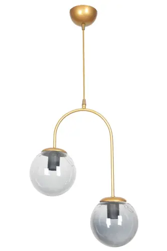 Janin Modern Sarkıt Eskitme Renk Gövde Füme Cam Salon - Mutfak - Yatak Odası 2 Li Avize-Gold Füme - FER AVIZE (1)