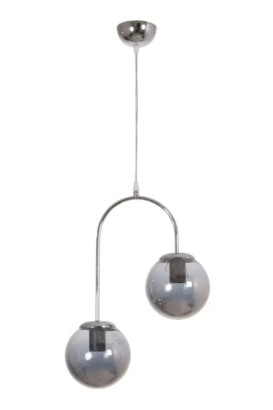 Janin Modern Sarkıt Krom Renk Gövde Füme Cam Salon - Mutfak - Yatak Odası 2 Li Avize-Krom Füme - 1