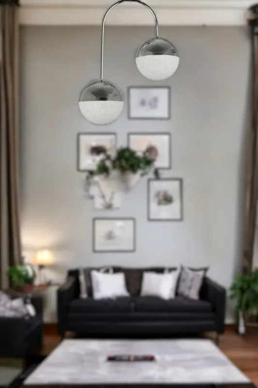 Janin Modern Sarkıt Krom Renk Gövde Salon - Mutfak - Yatak Odası Led 2'li Avize-KromLed - FER AVIZE