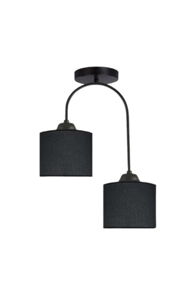 Janin Zamonaviy Dekorativ Qora Rangli Plof Mehmonxona - Oshxona - Yotoqxona 2 dona Qora Matoni Abajurli Chandelier - FER AVIZE (1)