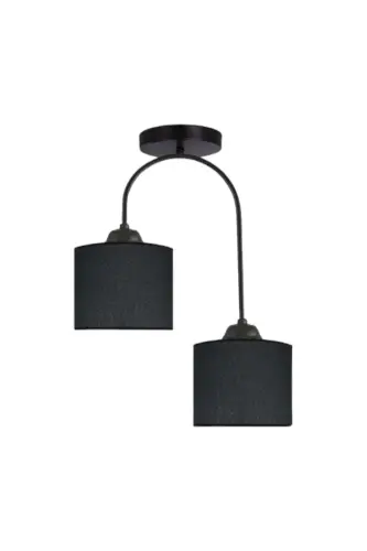 Janin Zamonaviy Dekorativ Qora Rangli Plof Mehmonxona - Oshxona - Yotoqxona 2 dona Qora Matoni Abajurli Chandelier - FER AVIZE (1)