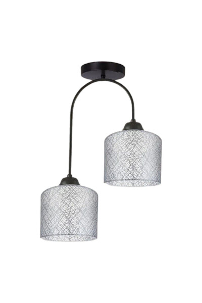 Janin Zamonaviy Dekorativ Qora Rangli Plof Zali - Oshxona - Yotoq Xonasi 2 Qismli Kulrang Mato Boshli Chandelier - FER AVIZE (1)