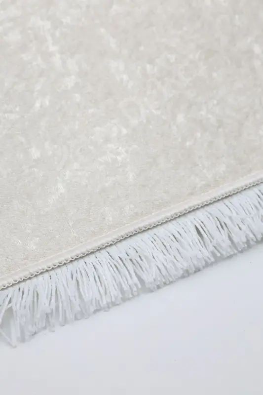 Janjanlı Halı Açık Krem Salon Koridor Antre Mutfak Halısı Silinebilir Saçaklı - 3