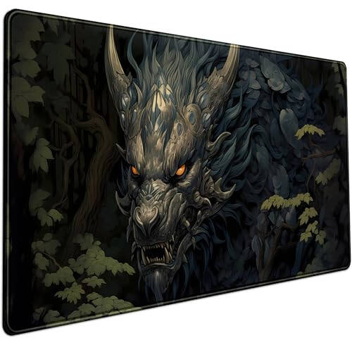 Japan Black Desk Mat Dragon Anime Gaming Mouse Pad Large Desk Pad for Desk Computer Pc Laptop Office Decor for Men, Anime Mouse Keyboard Pad Stitched Edges Non-Slip Rubber Mat Desk Pad, 31.5x15.8 in. - 1