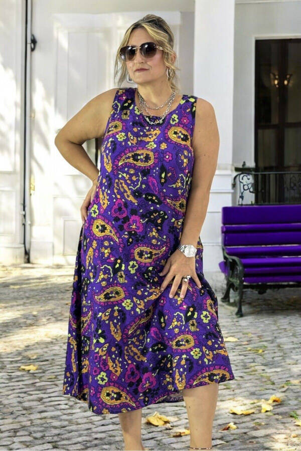 Japanese Sleeveless Shawl Pattern Cotton Viscose Large Size Kloşelbise - 1