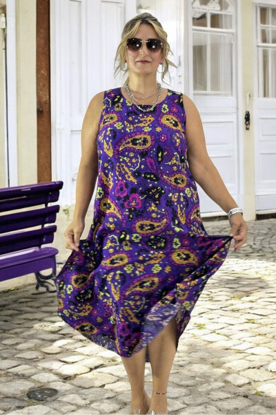 Japanese Sleeveless Shawl Pattern Cotton Viscose Large Size Kloşelbise - 2