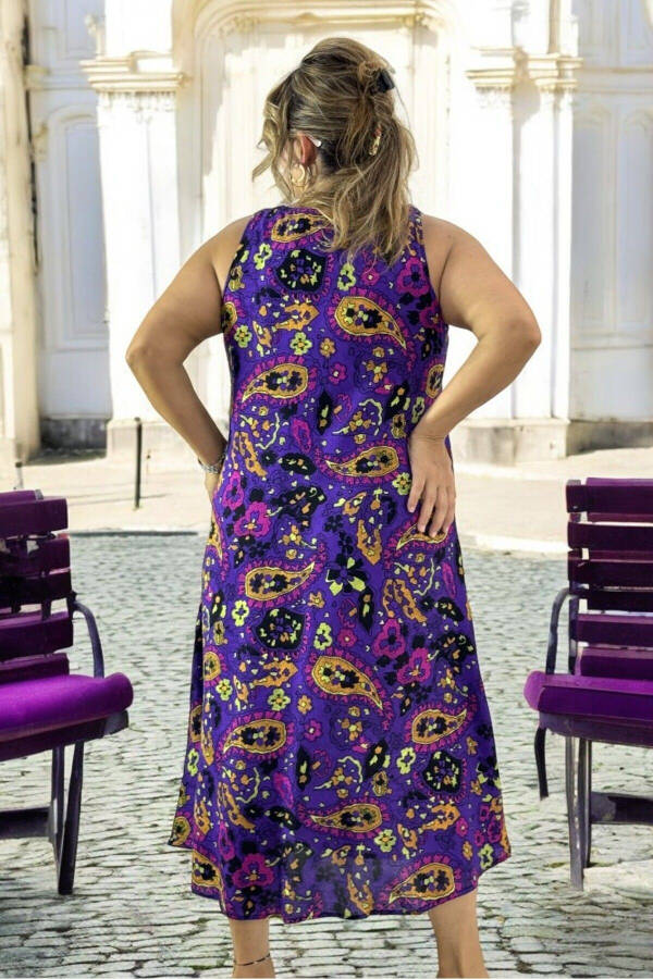 Japanese Sleeveless Shawl Pattern Cotton Viscose Large Size Kloşelbise - 6