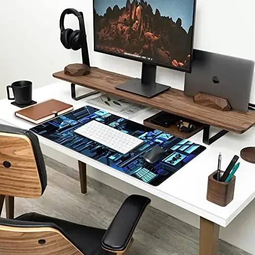 Japanese Gaming Arcade Blue Large Gaming Mouse Pad Keyboard Desk Pad Extended Mouse Pad Gaming Office Decor, Pc Laptop Mouse Pads Large (31.5x15.7 in) with Stitched Eges Non-Slip Base Mousepad XXL - 3