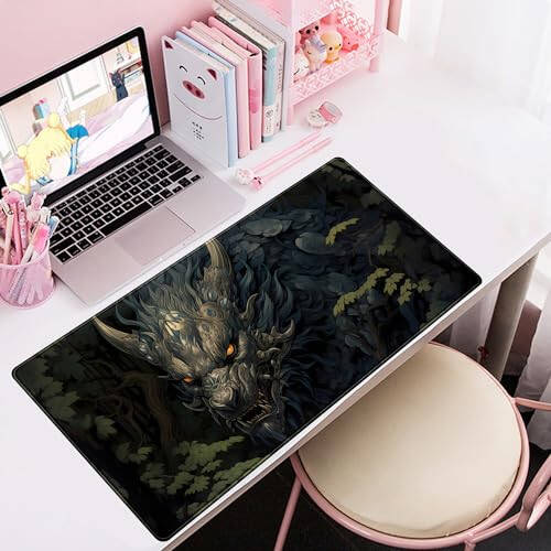 Japonya Siyah Masa Matı Ejderha Anime Oyun Mouse Pad Büyük Masa Pad Masa Bilgisayar Pc Dizüstü Bilgisayar Ofis Dekor Erkekler İçin, Anime Mouse Klavye Pad Dikişli Kenarlar Kaymaz Kauçuk Mat Masa Pad, 31.5x15.8 in. - 5